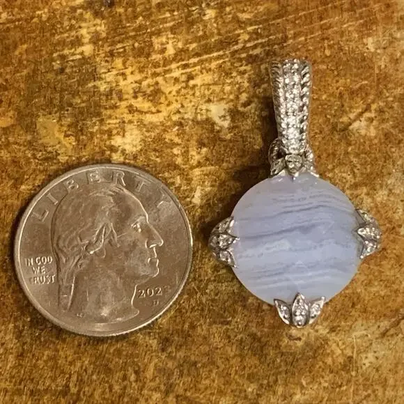 Judith Ripka Pendant/Enhancer Sterling Silver, Blue Lace Agate & CZ's Diamonique - Picture 5 of 8